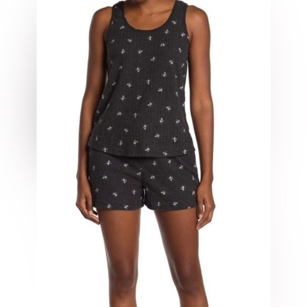 Socialite Brushed Pointelle Knit Tank Top & Shorts 2-Piece Pajama Set Size L
